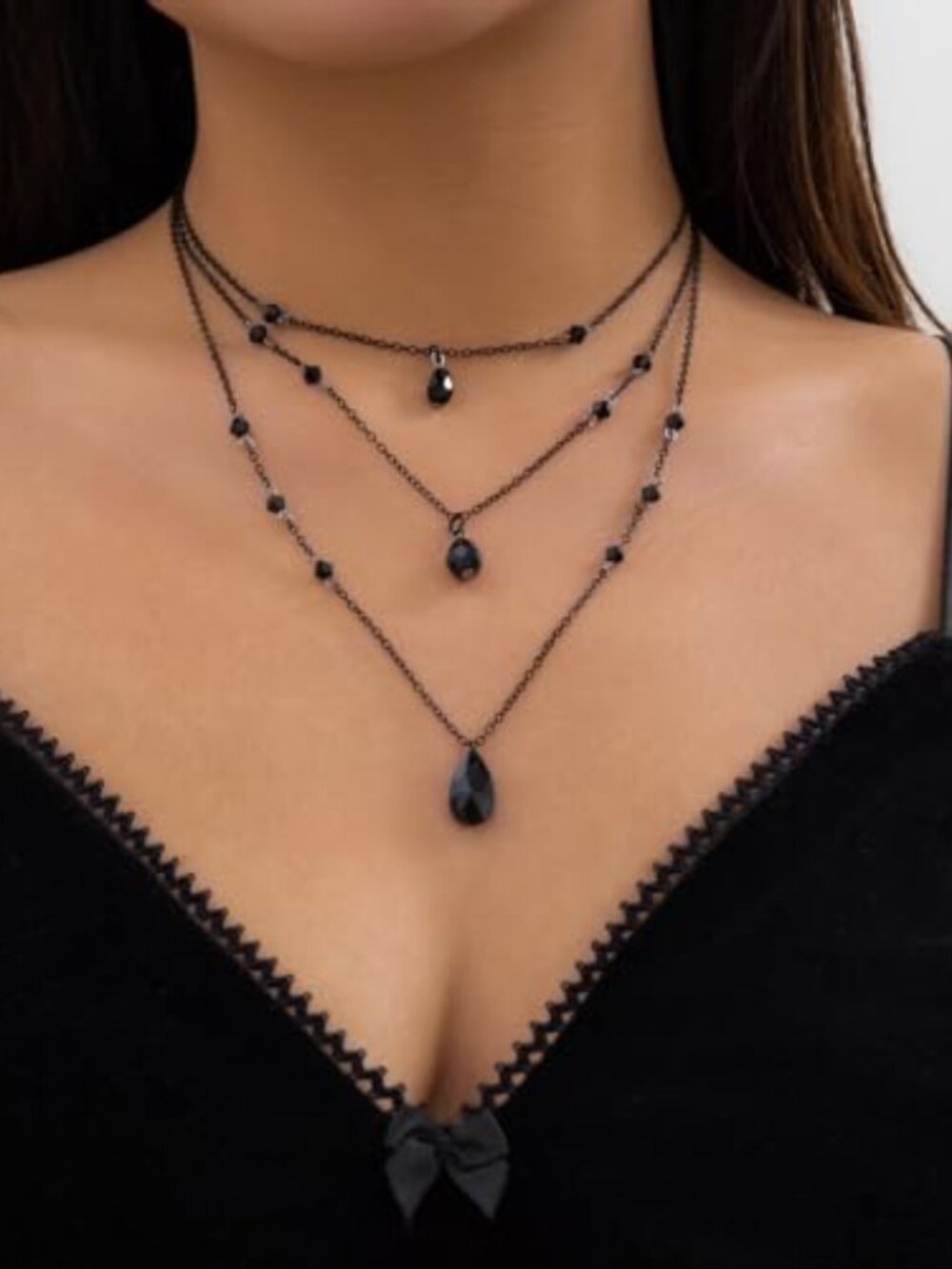 New - ‎ Gothic Y Necklace,Goth Black Red Crystal Bead Teardrop Necklace